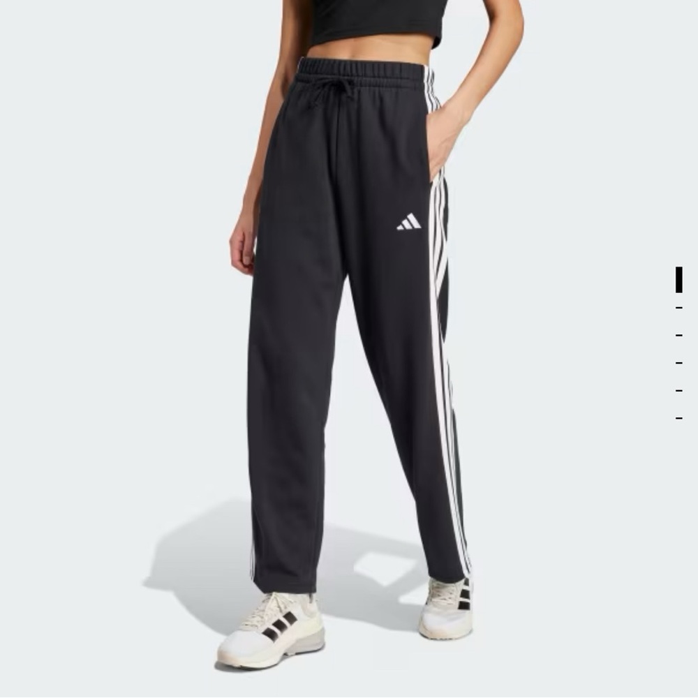 Adidas Black Track Pants with White Side Stripes - French Terry
